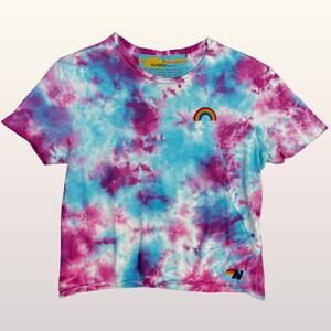 Aviator Nation Tie Dye Rainbow Boxy Tee size Small Pink Blue Purple Cropped
